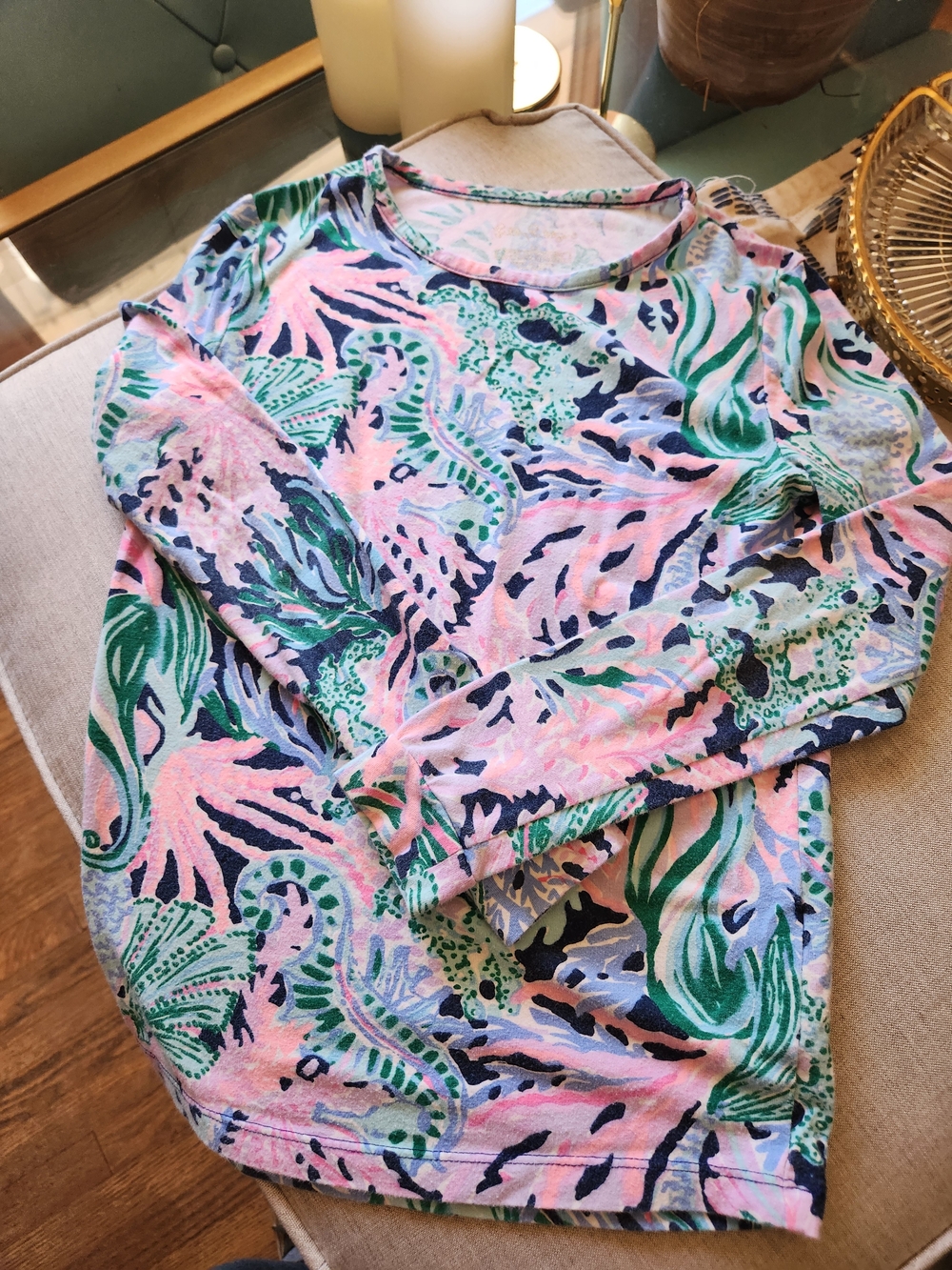 Lilly Pulitzer Long Sleeve Tropical Print Tee in Pink, Green & Navy